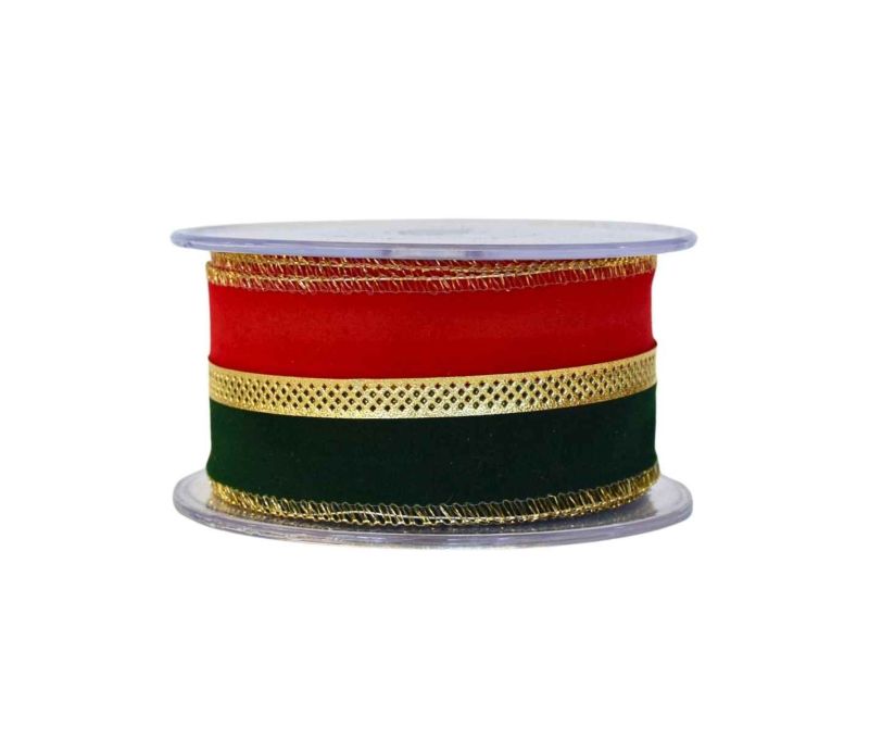 Ruban bicolore rouge vert velours H 5cm x 4,5m