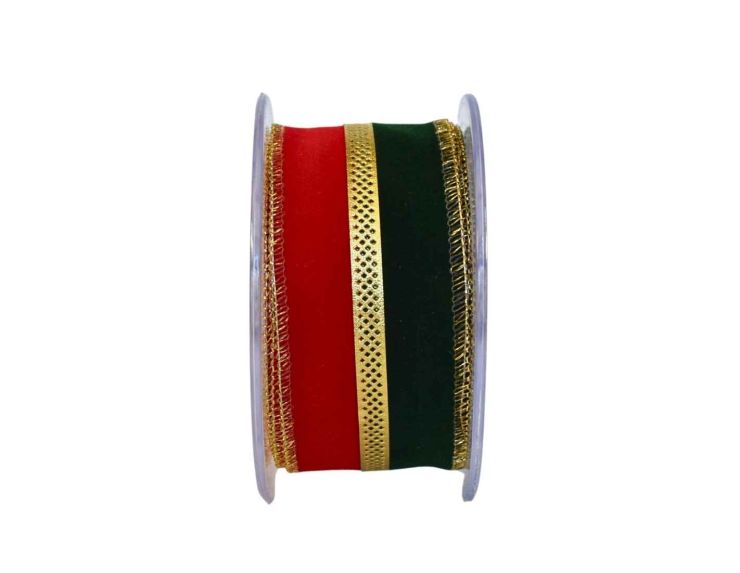 Ruban bicolore rouge vert velours H 5cm x 4,5m
