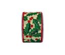 See slide Ruban de Noël motif houx H 7cm x 9m