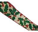 See slide Ruban de Noël motif houx H 7cm x 9m