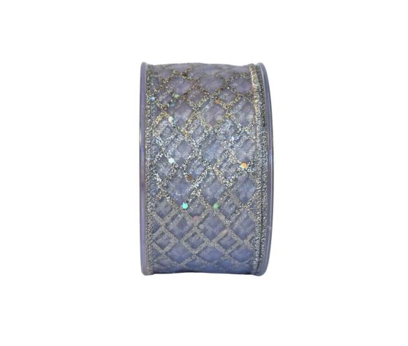Ruban de Noël argenté décoré de strass brillants. Largeur 6cm, longueur 9m. Parfait pour une déco lumineuse et élégante.