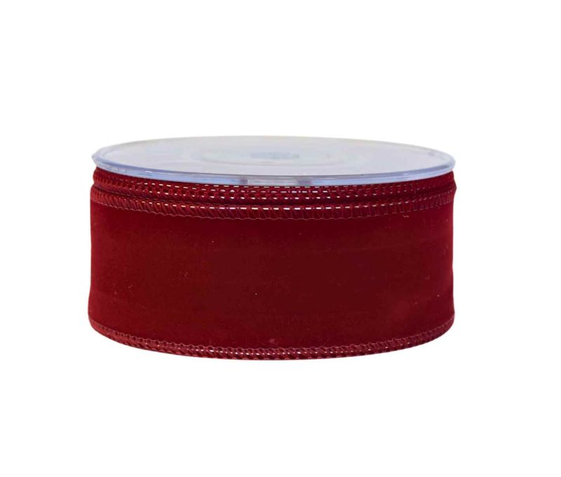 Ruban de Noël velours bordeaux uni largeur 4cm 9m