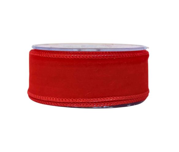 Ruban de Noël rouge velours H 4cm x 9m