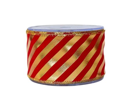 Ruban rouge rayures dorées H 7cm x 9m