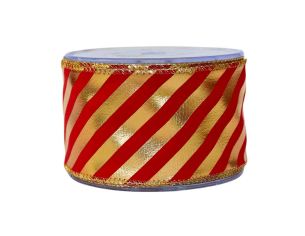 Ruban rouge rayures dorées H 7cm x 9m