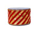 See slide Ruban rouge rayures dorées H 7cm x 9m