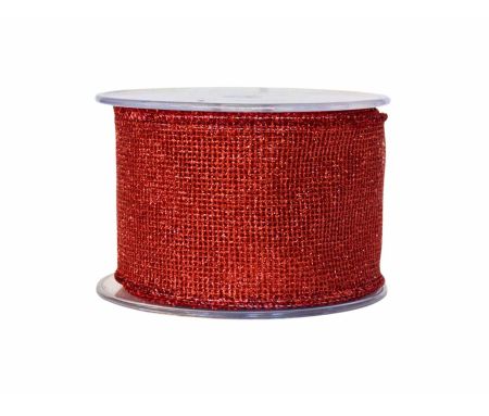 Ruban rouge maillé avec paillettes et effet irisé. Largeur 7cm, longueur 9m. Bords renforcés avec du fil métallique.