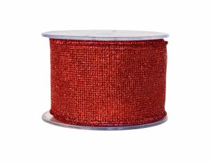 Ruban rouge maillé avec paillettes et effet irisé. Largeur 7cm, longueur 9m. Bords renforcés avec du fil métallique.