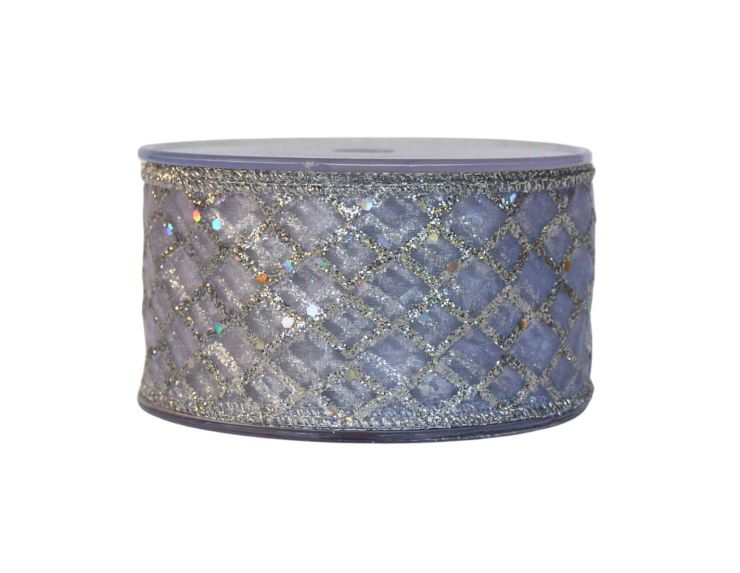 Ruban de Noël argenté décoré de strass brillants. Largeur 6cm, longueur 9m. Parfait pour une déco lumineuse et élégante.