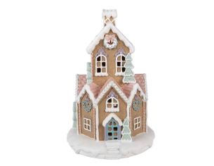 Maison pain d'épices rose LED H32cm