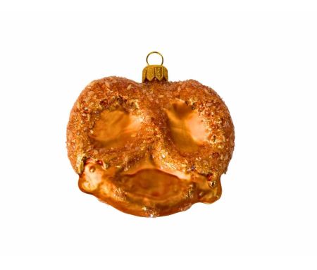Suspension de Noël en forme de bretzel doré, en verre soufflé et décoré à la main. Hauteur : 8 cm.