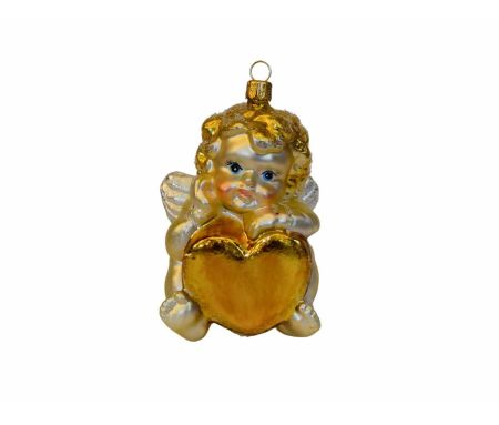 Suspension de Noël ange coeur doré H 10cm