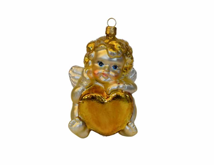 Suspension de Noël ange coeur doré H 10cm