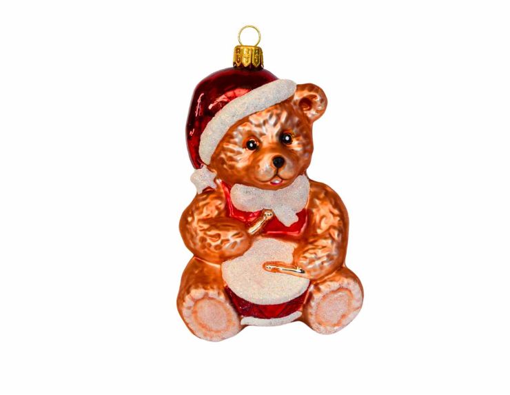 Ourson avec tambour verre soufflé H 13 cm