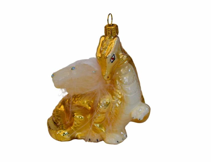 Boule de Noël petit dragon doré H 10 cm