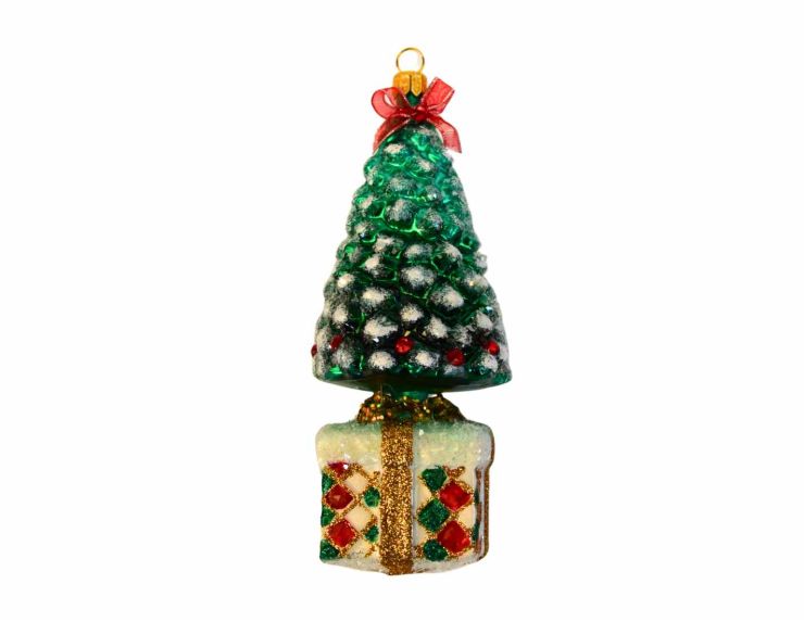 Suspension sapin enneigé verre H 12 cm