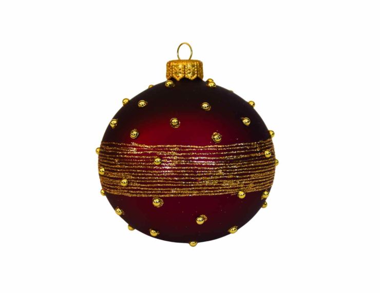 Boule de Noël bordeaux perles dorées D 8cm