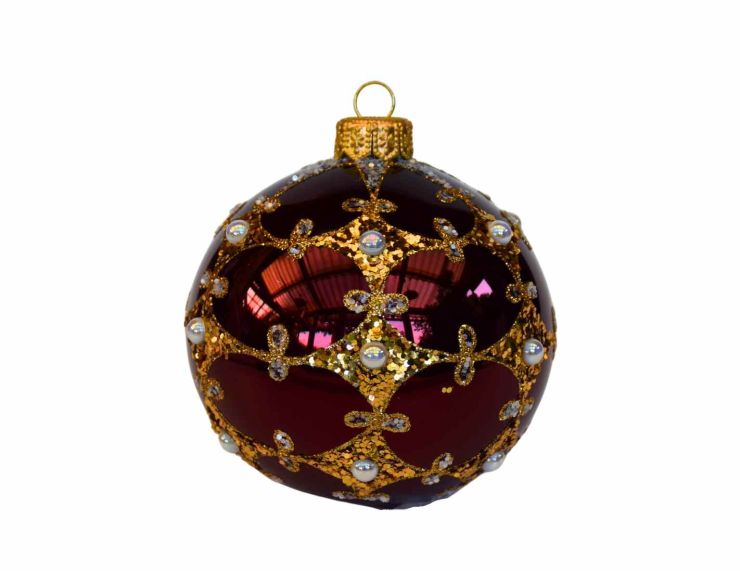 Boule de Noël bordeaux chic D 8cm