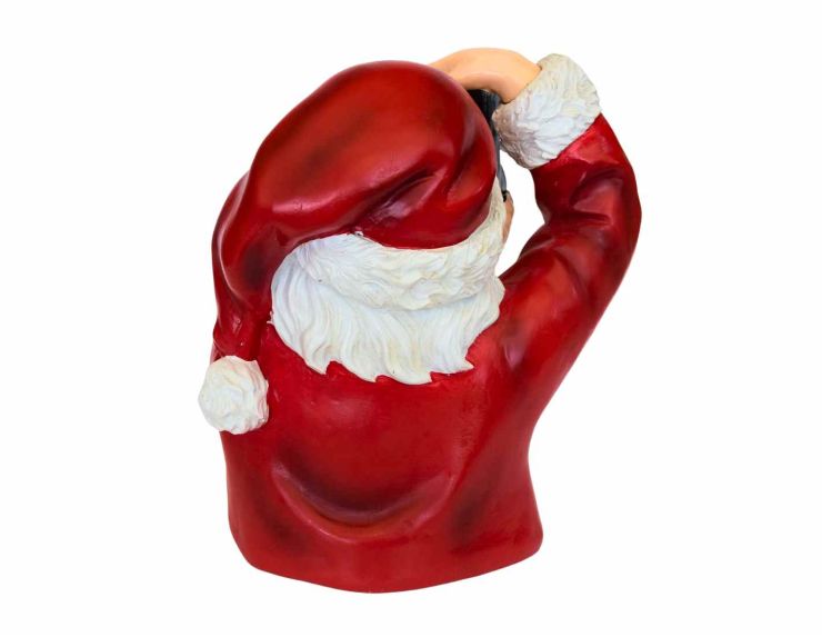 Décoration de Noël Père Noël en résine tenant un appareil photo, hauteur 22 cm.