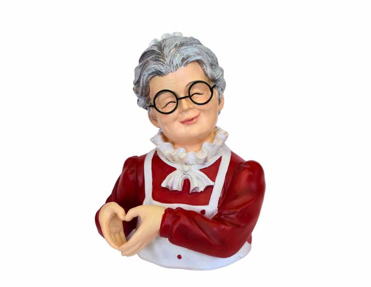 Décoration de Noël Mère Noël en résine formant un cœur avec les mains, hauteur 22 cm.