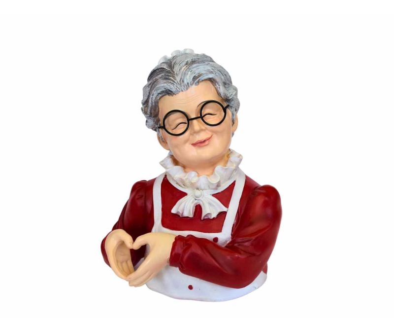 Décoration de Noël Mère Noël en résine formant un cœur avec les mains, hauteur 22 cm.