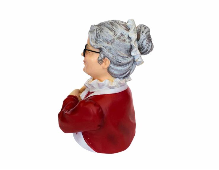 Décoration de Noël Mère Noël en résine formant un cœur avec les mains, hauteur 22 cm.