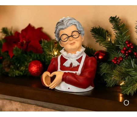 Décoration de Noël Mère Noël en résine formant un cœur avec les mains, hauteur 22 cm.
