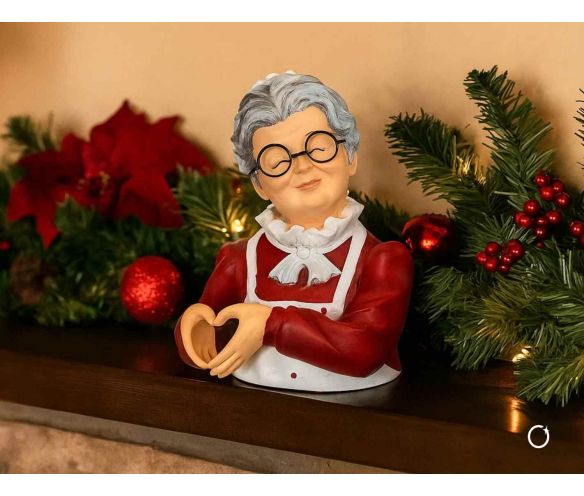 Décoration de Noël Mère Noël en résine formant un cœur avec les mains, hauteur 22 cm.