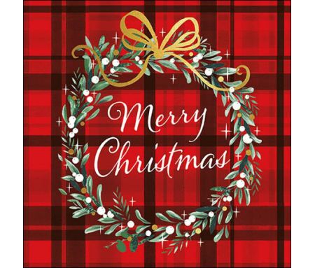Serviettes tartan rouge Merry Christmas 33cm