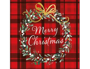 Serviettes tartan rouge Merry Christmas 33cm