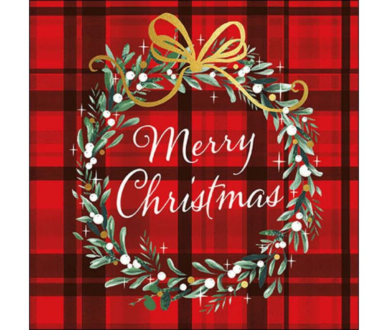 Serviettes tartan rouge Merry Christmas 33cm
