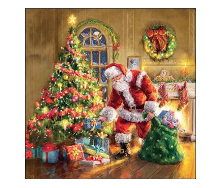 Serviettes Père Noël au pied du sapin 33cm
