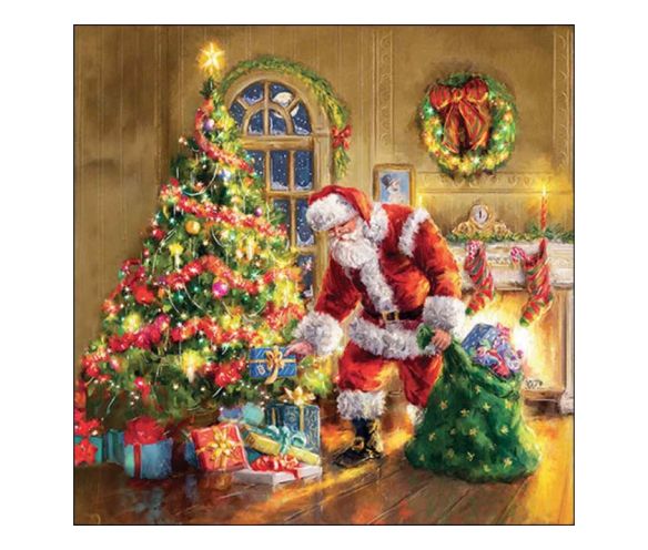 Serviette papier Noël Père Noël cadeaux sapin illuminé cheminée couronne intérieur chaleureux 33x33cm