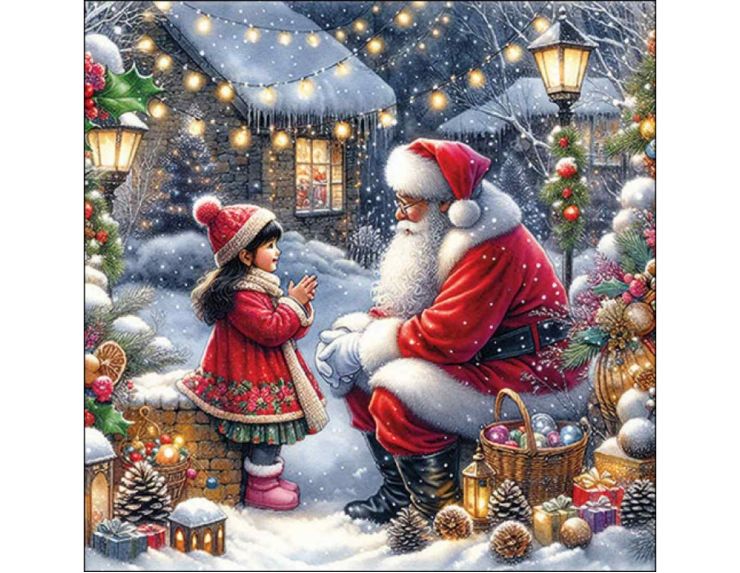 Serviettes de Noël Père Noël fillette 33cm