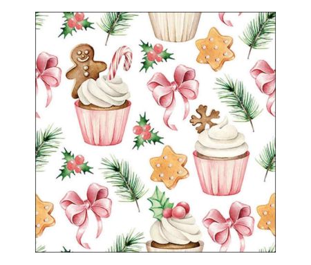 Serviettes de Noël cupcakes roses 33cm