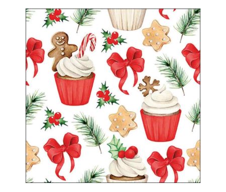 Serviettes de Noël cupcakes rouges 33cm