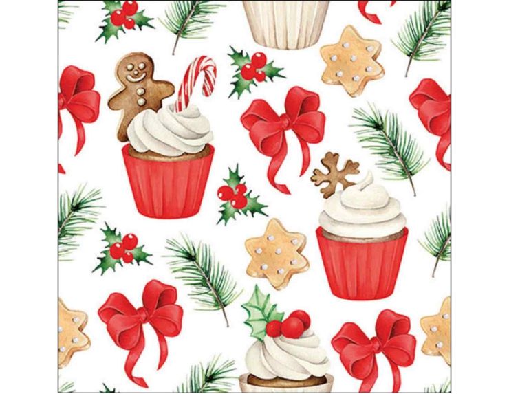 Serviettes de Noël cupcakes rouges 33cm