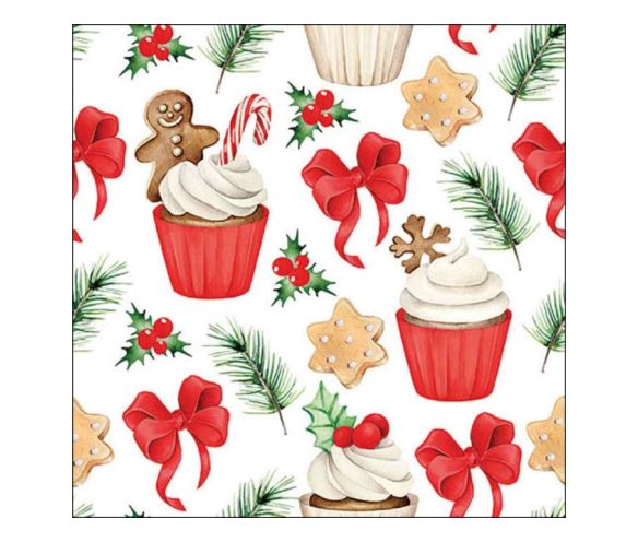 Serviettes de Noël cupcakes rouges 33cm