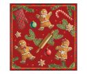 Voir la slide Serviette papier Noël fond rouge bonhommes pain d'épices cannes sucre rouleau moufle écossaise branches sapin bordure 33x33cm