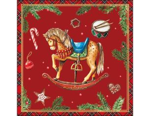 Serviettes de Noël rouge cheval 33cm