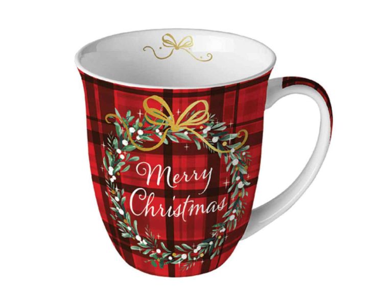 Mug de Noël rouge tartan 400ml