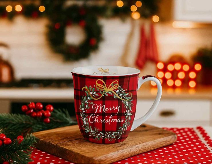Mug de Noël rouge tartan 400ml