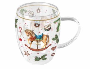 Tasse de Noël verre double paroi verre cheval 350ml