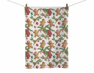 Essuie de cuisine 100% coton décor pain d’épices. Format 50x70 cm.