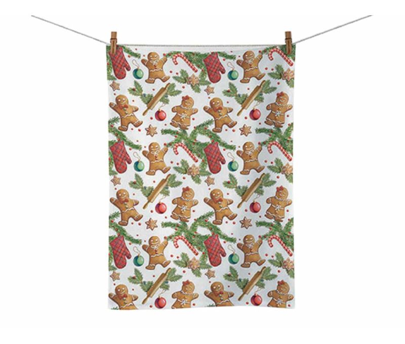 Essuie de cuisine 100% coton décor pain d’épices. Format 50x70 cm.