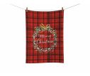 Voir la slide Essuie coton tartan rouge couronne Noël inscription Merry Christmas nœud doré 50x70cm