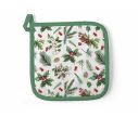 Voir la slide Manique coton blanc bordure verte motifs houx baies rouges branches sapin pommes pin 20x20cm