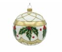 Voir la slide Boule de Noël blanche verre soufflé houx vert baies rouges doré peint main D10cm