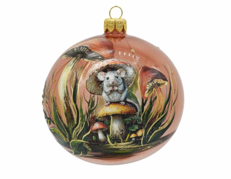 Boule de Noël souris champignons D 10 cm