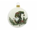 Voir la slide Boule de Noël médaillon plat en verre soufflé blanc lutin forestier bonnet vert champignons escargot fougères dorées D10cm